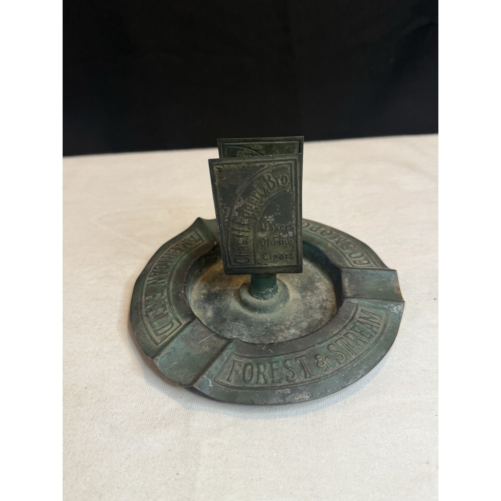 RARE Vintage Chas H. Eggert & Bro Cigars-Brass Ashtray Matchbox Holder 1900-1930